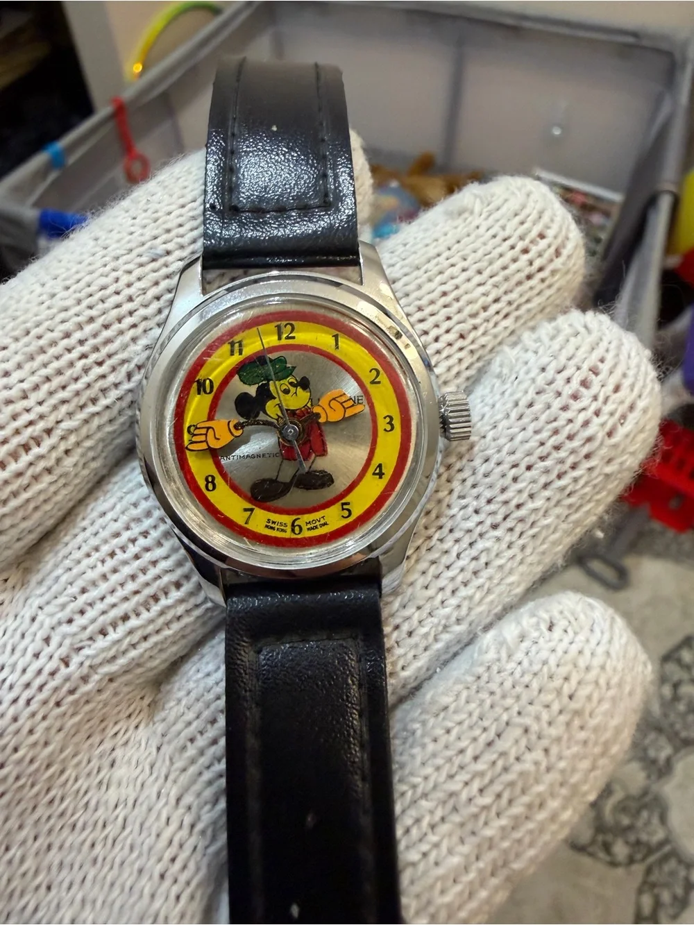 Vintage Mickey Mouse Watch Swiss Movement BFG 866 Manual Wind - For Parts/Repair